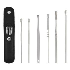 Earwax Remover Ear Cleaner Wax Removal Tool Earpick Sticks Curette Ear Pick Cleaning Ear Cleanser Spoon Health Care Earpick 6PCS (Color: Black)