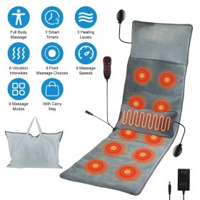 Full Body Electric Massage Mat with Heat Vibration Massage Pad Cushion Back Massage Mattress Chair Pad with Inflatable Head Pillow Lumbar Pillow (Color: Grey)